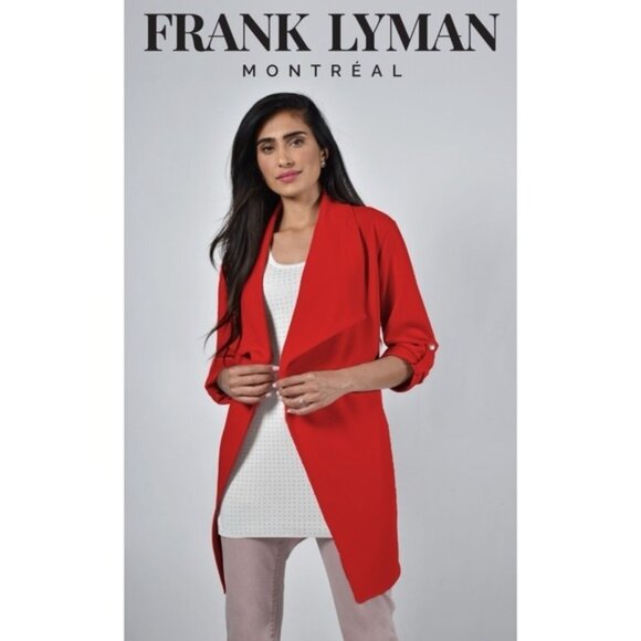 FRANK LYMAN MONTREAL Collection Red Knit‎ Jacket Size 8 Longline Blazer 226274